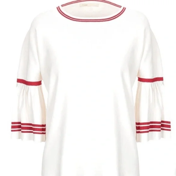 Maje Monica red and white pleated bell sleeve sweater - Picture 3 of 12
